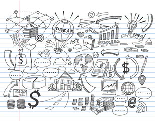 Hand Drawn Business on lined notebook paper,Doodles vector illustration.