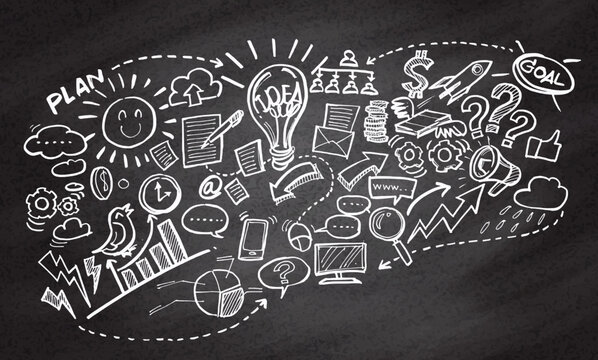 Hand Drawn Business on chalkboard wall,Doodles vector illustration.