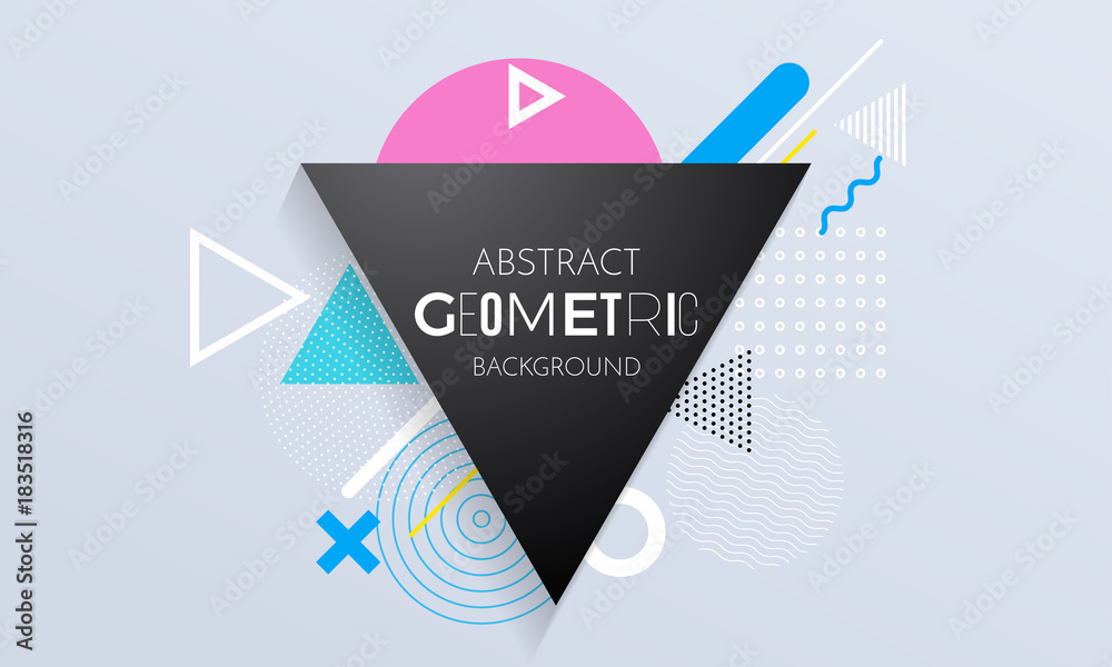 Poster Abstract geometric background of triangle, square and circle element pattern for modern trendy color graphic design template. Vector geometry backdrop of geometric texture background for poster banner