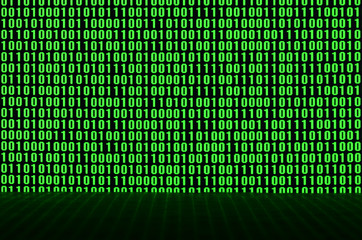 An image of a binary code made up of a set of green digits on a black background
