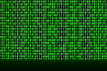 An image of a binary code made up of a set of green digits on a black background