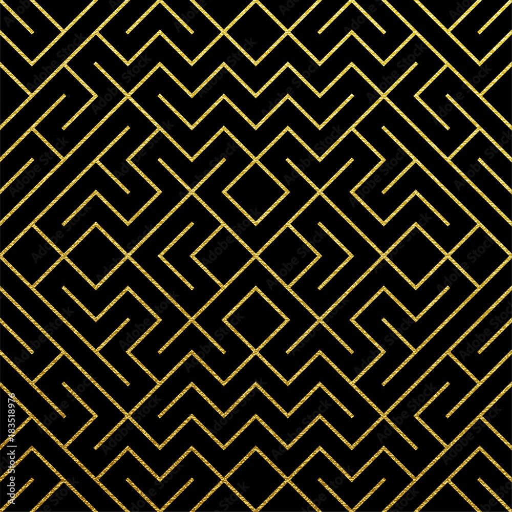 Leinwandbilder golden abstract geometric pattern background with gold glitter mesh texture. vector seamless ornate 