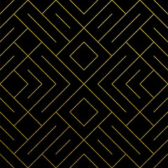 Fond de tuile de modèle sans couture géométrique abstrait d& 39 or avec la texture de maille scintillante d& 39 or. Modèle vectoriel de nœuds de ligne de losange et de métal pour le modèle de conception noir de fond de géométrie dorée de luxe