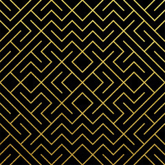 Fond de motif géométrique abstrait doré avec texture de maille de paillettes d& 39 or. Modèle de géométrie orné sans soudure de vecteur de lignes de losange et de métal pour le modèle de conception de fond noir orné de luxe doré