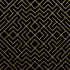 Papier Peint photo Or abstrait géométrique Fond de motif géométrique abstrait doré avec texture de maille de paillettes d& 39 or. Modèle de géométrie orné sans soudure de vecteur de lignes de losange et de métal pour le modèle de conception de fond noir orné de luxe doré
