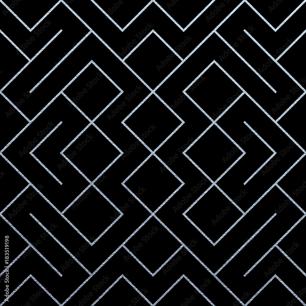 Aufkleber Silver abstract geometric pattern background with glitter texture. Vector seamless pattern or rhombus and metal line nodes mesh for luxury silver ornate backdrop black design template