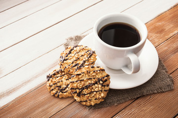 coffee cup with chocolate cookies