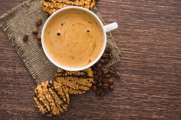 coffee cup with chocolate cookies