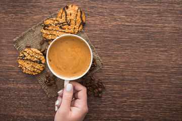 coffee cup with chocolate cookies