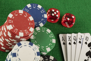 poker game with chips on green background