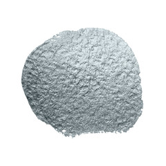 Silver paint brush circle stain stroke or abstract dab smear with silver glitter smudge texture on white background. Isolated glittering and sparkling silver paint or ink splash for luxury design