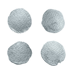 Silver glitter paint brush circle stains set or abstract dab smear smudge texture on white background. Isolated glittering silver paint ink splash stain for luxury greeting card design template