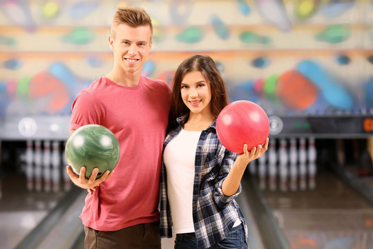 Beautiful couple at bowling club