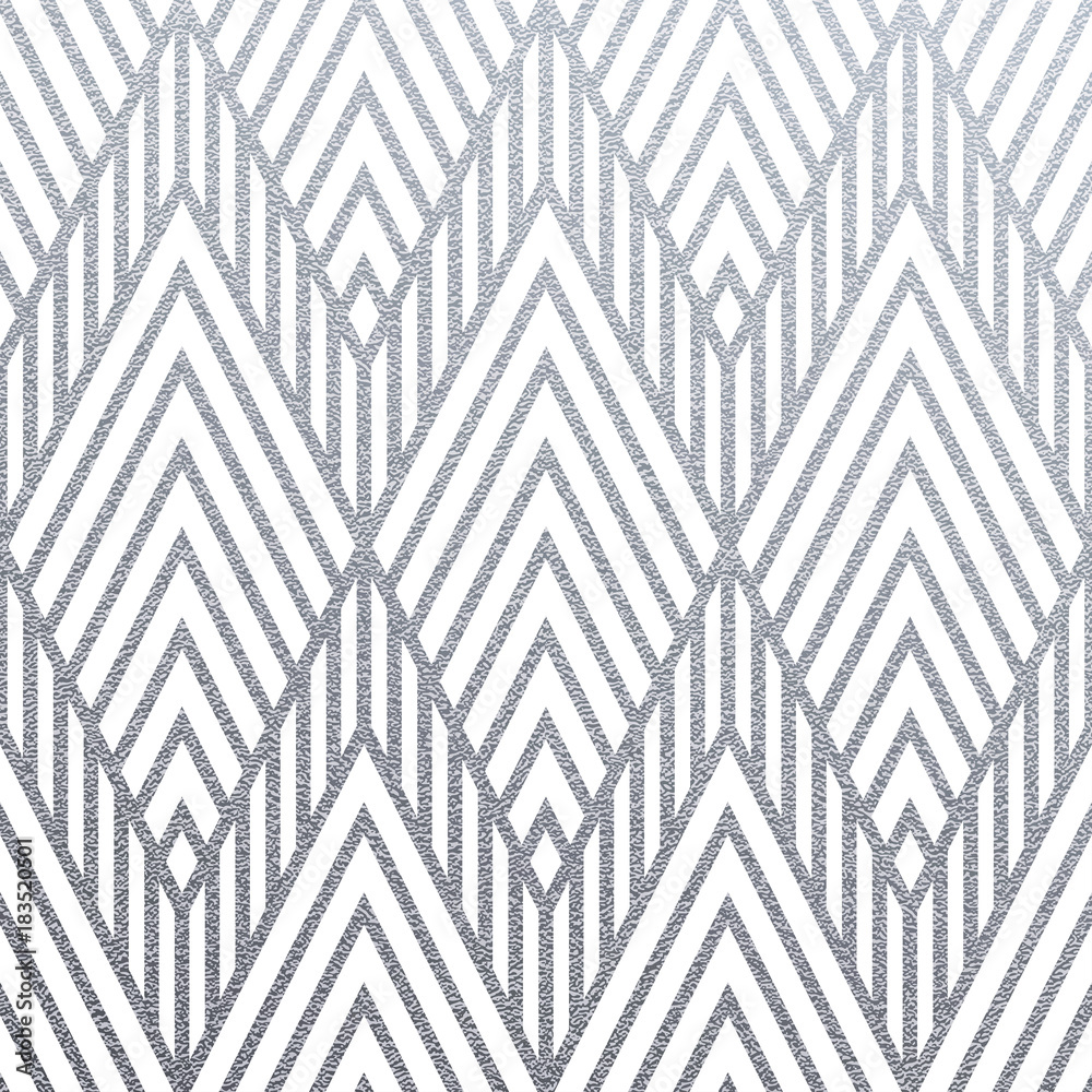 Poster Abstract geometric silver pattern background of square or triangle mesh ornament seamless tiles for modern design template. Vector geometry backdrop or silver glitter texture on white background