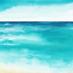 Ocean watercolor hand painting illustration.