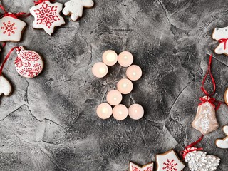 Date in calendar. December day. Christmas is coming. Advent. New Year and Christmas background. Number from candle light. Homemade Christmas cookies. 31 of December