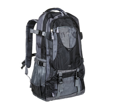 Black and gray backpack isolated on white background.