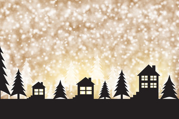 Fototapeta na wymiar Silhouettes of houses against the sky. Christmas illustration.