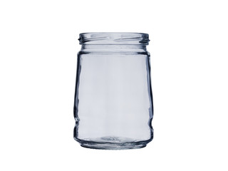empty glass jar open isolated on white background