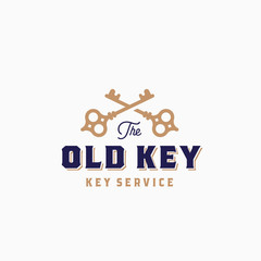 The Old Key Abstract Vector Sign, Symbol or Logo Template. Crossed Keys Sillhouettes with Classy Retro Typography. Key Service Vintage Vector Emblem.