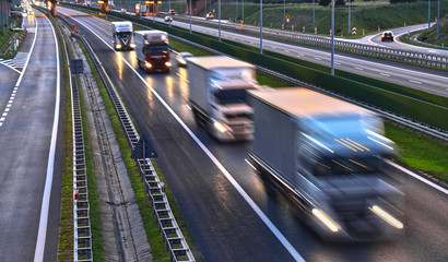 Trucks on four lane controlled-access highway in Poland