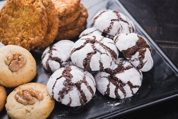 sweet cookies with chocolate