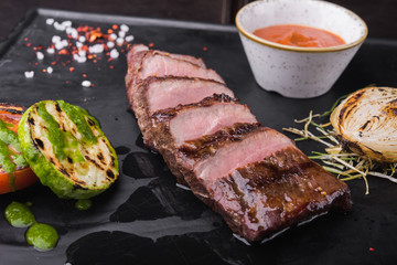 juicy steak with vegetables