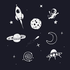 space objects. Hand drawn doodle collection.Prints design