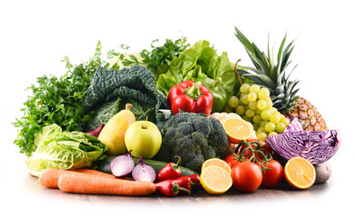 Composition with variety of raw organic vegetables and fruits