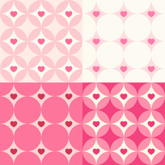 Cute set of Valentine's Day seamless patterns in retro style with hearts