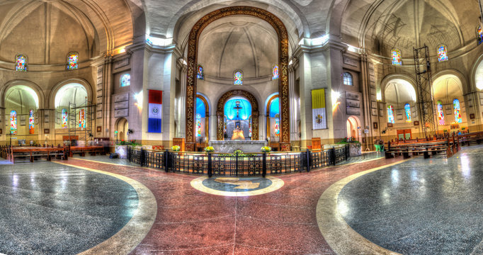 Vertical panorama of the interior of the cathedral Bas&iacute;lica de la Virgen de los Milagros in Caacupe-Paraguay.
