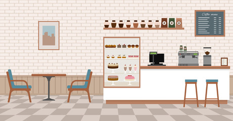 Empty cafe interior. Flat design vector illustration 
