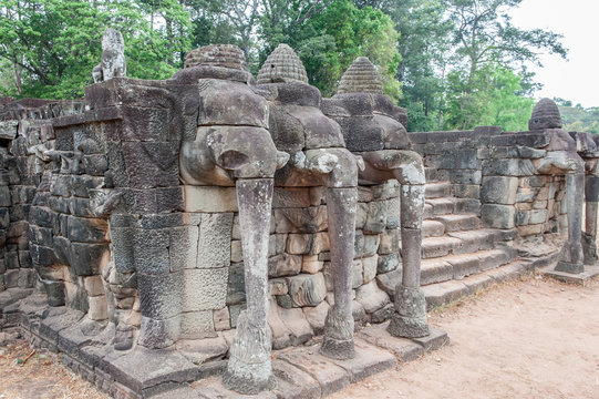 Terrace of the Elephants is a part of the ancient Khmer city Angkor Thom in Siem Reap, Cambodia constructed by Khmer ruler Jayavarman VII. 