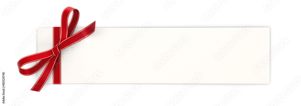 Canvas Prints gift card banner with red ribbon bow isolated on white background