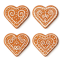 Set of gingerbread christmas heart cookies with ornaments
