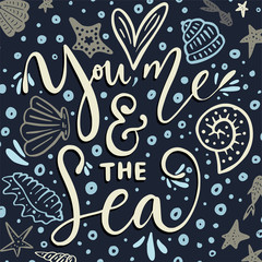 You, me and the sea. Vector card