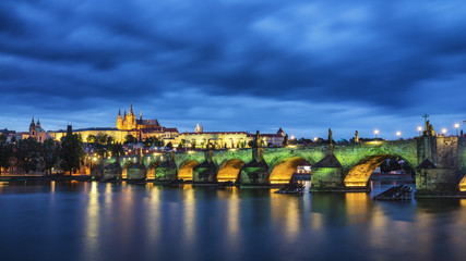 Famous iconic image of Charles bridge, Prague, Czech Republic. Concept of world travel, sightseeing and tourism.