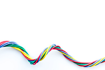 Network cables for computer on white background top view copyspace