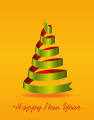christmas tree of green or red ribbon. Vector. Greeting card for the holiday new year