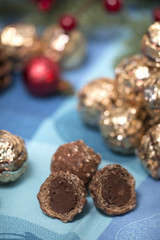 Pile of sweet round chocolate candies
