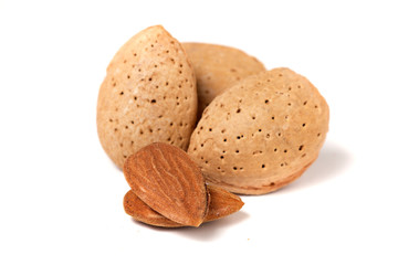 Sweet almonds on white background