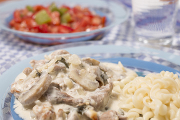 Pork beef stroganoff with mushrooms