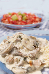 Pork beef stroganoff with mushrooms