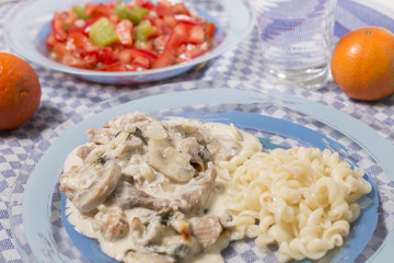Pork beef stroganoff with mushrooms