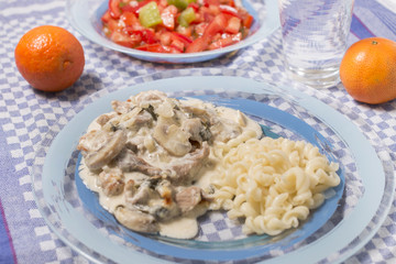 Pork beef stroganoff with mushrooms