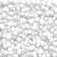 Different white spheres filled background. Vector abstract balls backdrop.