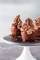 Chocolate cupcakes on a dark background.
