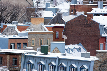Quebec City rooftops with snow