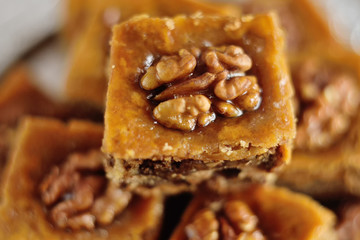 baklava - eastern confectionery made of puff pastry with nuts and honey.