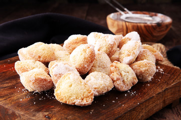 German donuts.  berliner with jam and icing sugar.